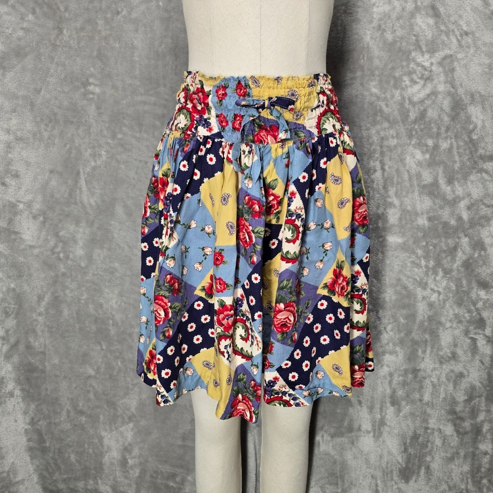 Patchwork Floral Paisley Rayon Culottes Shorts‎ Skort Smocked Boho Vintage Style